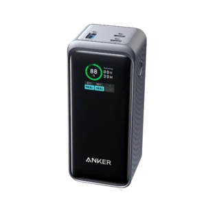 Anker Prime 20 000 mAh power bank showing two USB‑C ports and charging status LEDs.