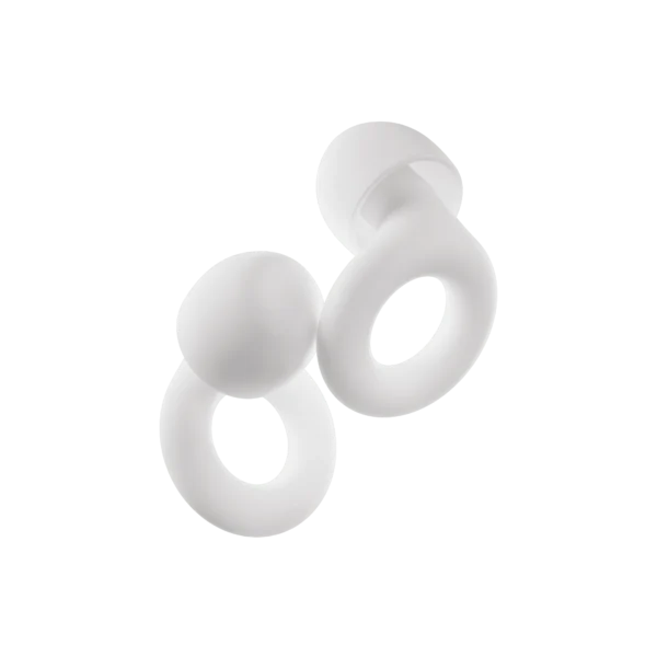 Pair of Loop Quiet 2 silicone earplugs in pastel colors for sleep and focus