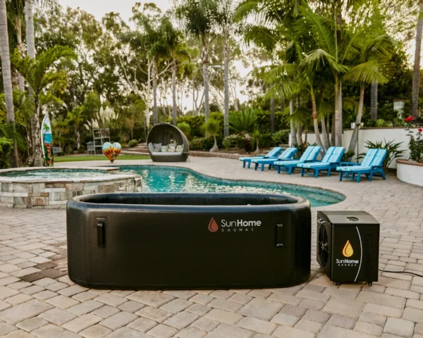 Sun Home horizontal cold plunge tub with chiller unit and control app
